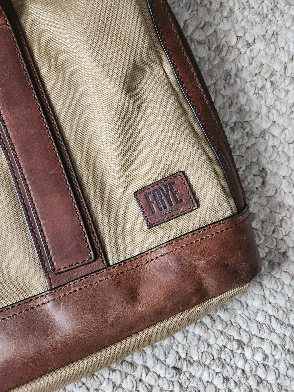 Frye Men’s Canvas & Leather Messenger Bag in Khaki/Brown